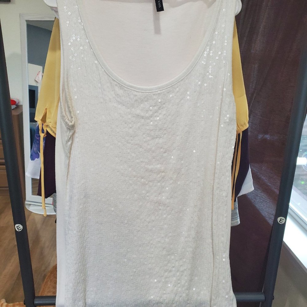 White Sequin Front Tank